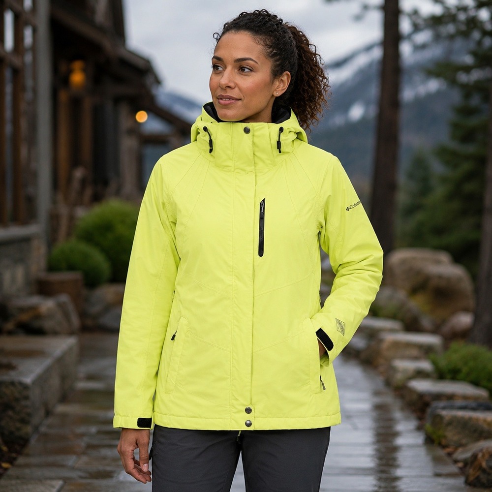 Columbia Interchange Women's M Waterproof Hooded Shell Jacket Yellow Coat